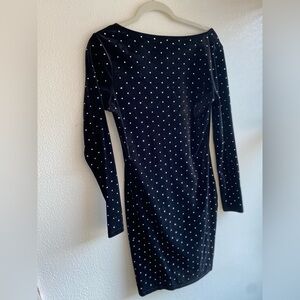 H&M Black Boat Neck Velvet Dress with silver studded Dots